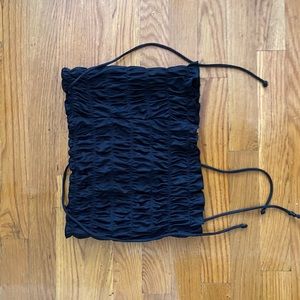 Black body-con strapless top, with self tie straps!